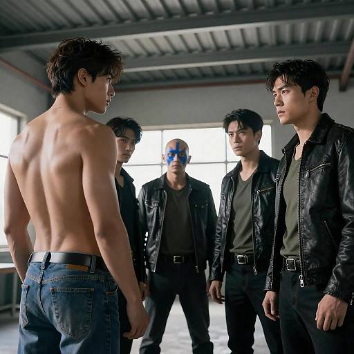 Intense Group Portrait in Industrial Setting