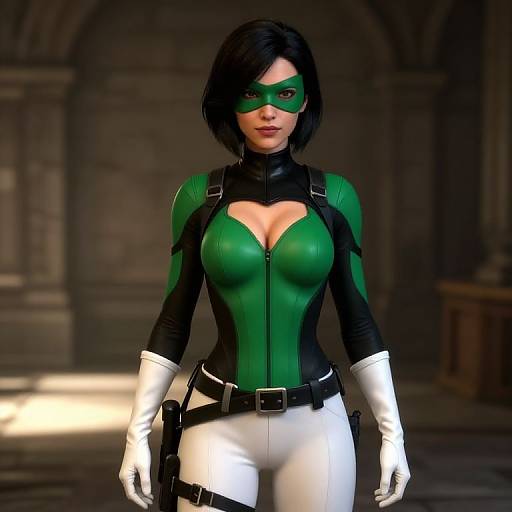 Female Superhero in Dim Stone Room