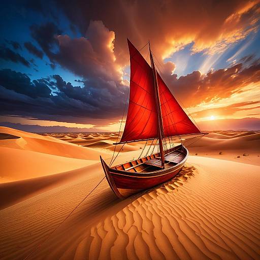 Cinematic Wooden Boat on Desert Dunes