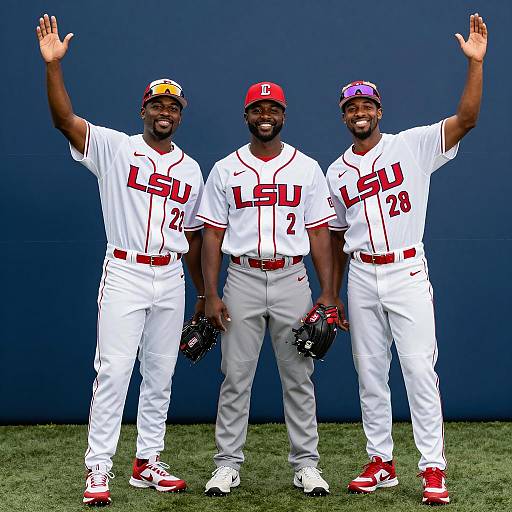 Three LSU Baseball Players Smiling and Waving
