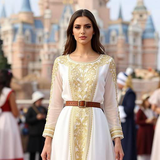 Elegant Female Model in Gold Dress