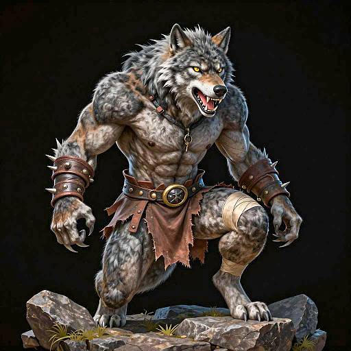 Fierce Werewolf Illustration on Rocky Base