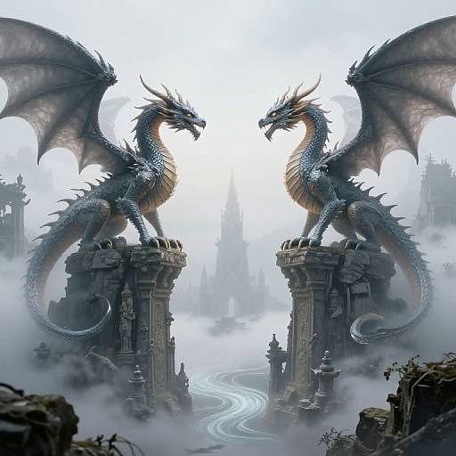 Majestic Dragons on Towering Spires