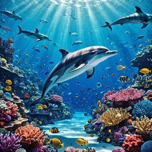 Underwater Dolphin and Coral Reef