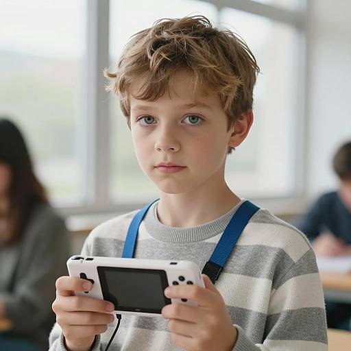 Young Boy with Game Console in Focus