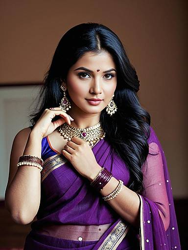 Woman in Purple Saree with Traditional Jewelry
