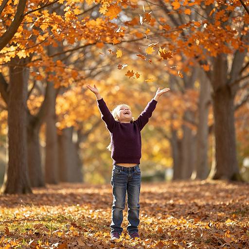 Joyful Child in Autumn Leaves