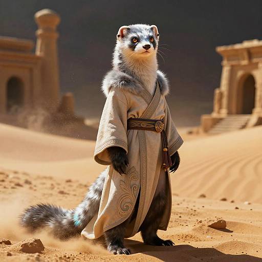 Confident Female Ferret in Golden Desert