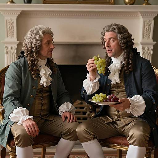 Two Men in 18th Century Attire with Grapes