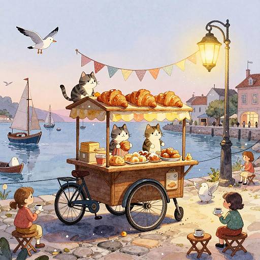 Whimsical Tabby Cat Bakery Cart