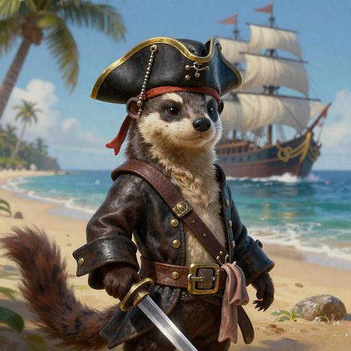 Sly Weasel Pirate on Tropical Beach