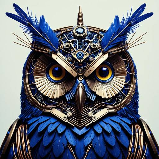 Futuristic Mechanical Owl with Bronze and Blue Circuitry