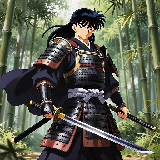 Powerful Samurai in Bamboo Forest