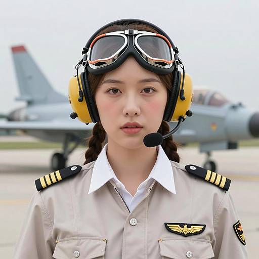 Female Pilot in Flight Suit with Aviation Headset