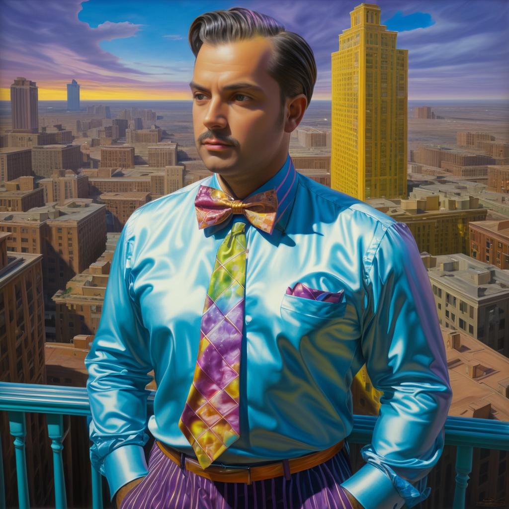 Vibrant Urban Scene with Bow Tie Man