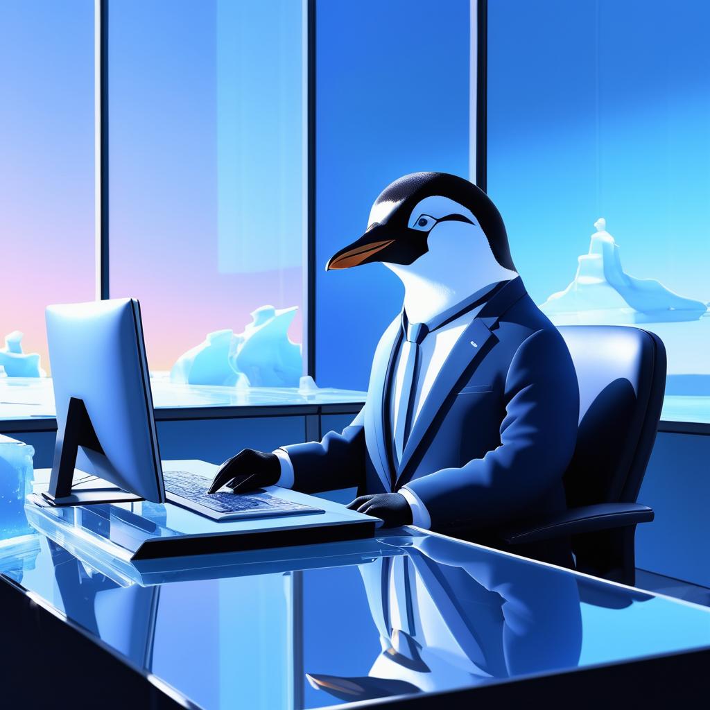 Diligent Penguin in an Ice Office