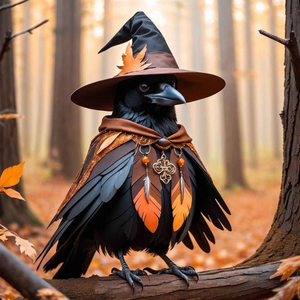 Charming Humanoid Crow in Enchanted Forest