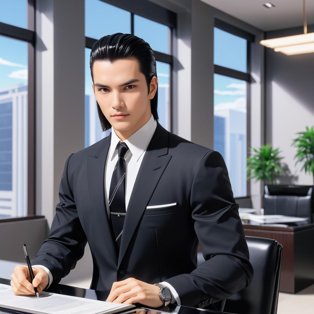 Anime-Inspired Stylish Young Man in Suit