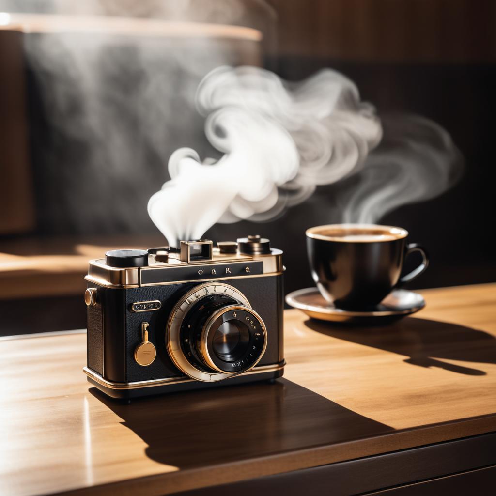 Elegant Coffee and Vintage Camera Close-Up