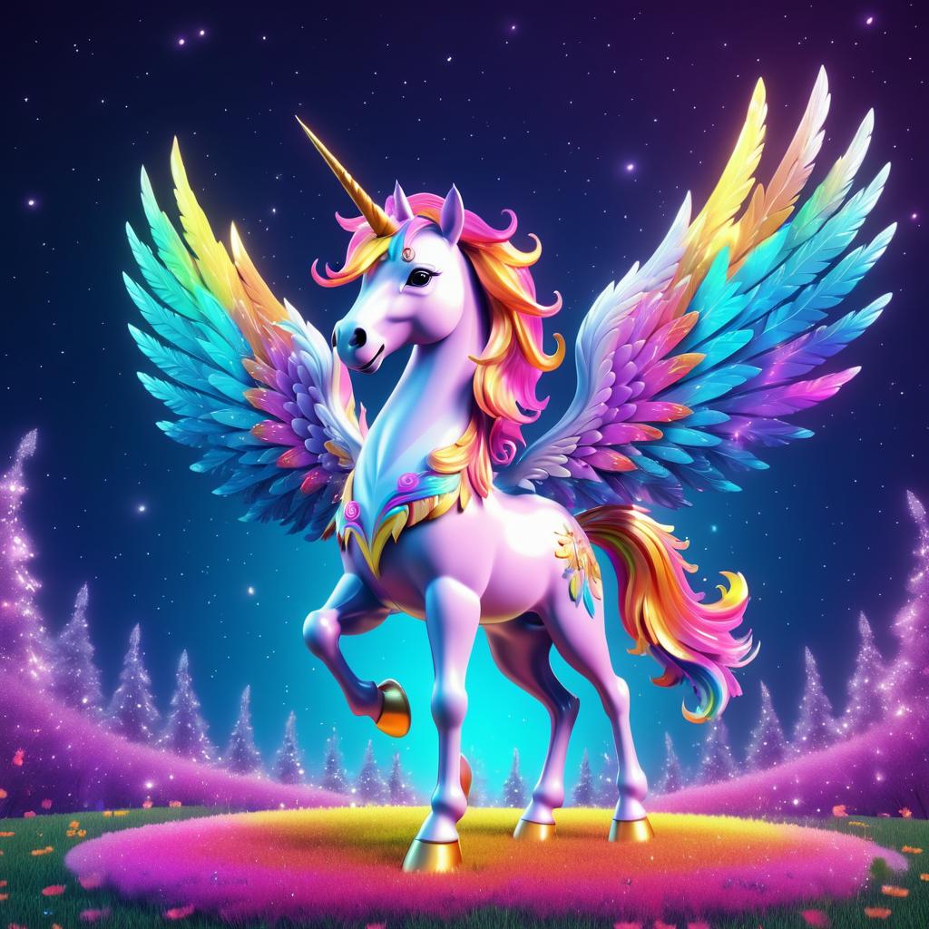 Whimsical Cartoon Unicorn with Wings