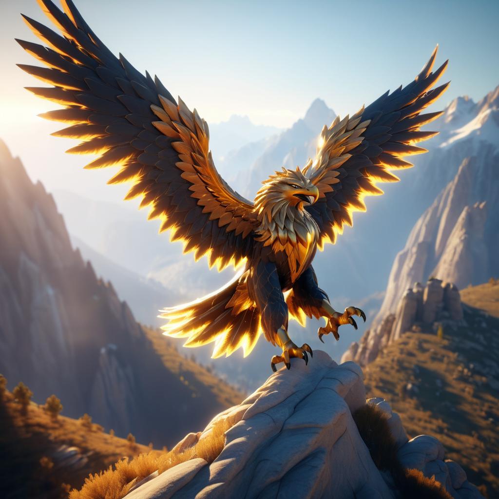 Majestic Glowing Griffin at Mountain Peak