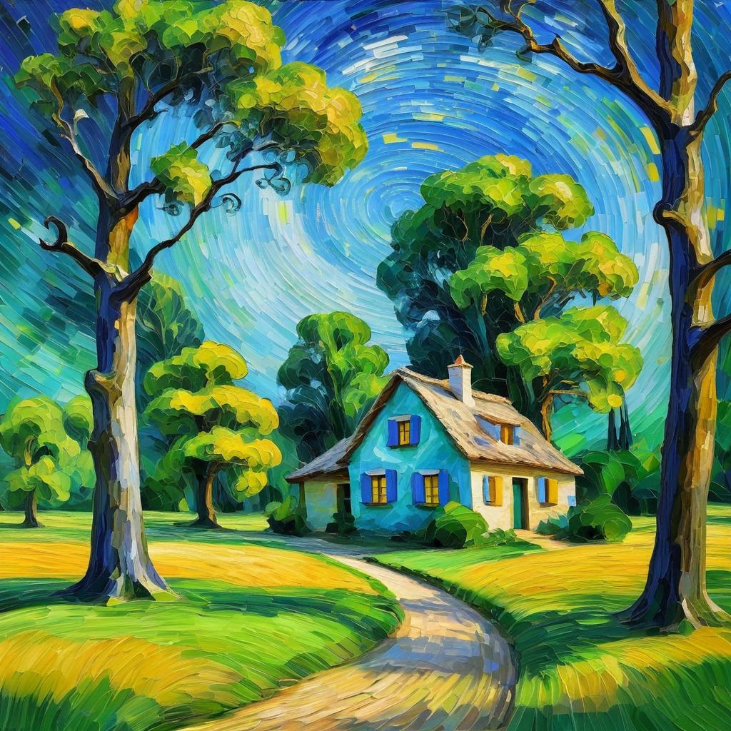 Peaceful Village in Van Gogh Style