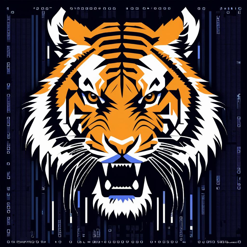 ASCII Art Tiger with Binary Background