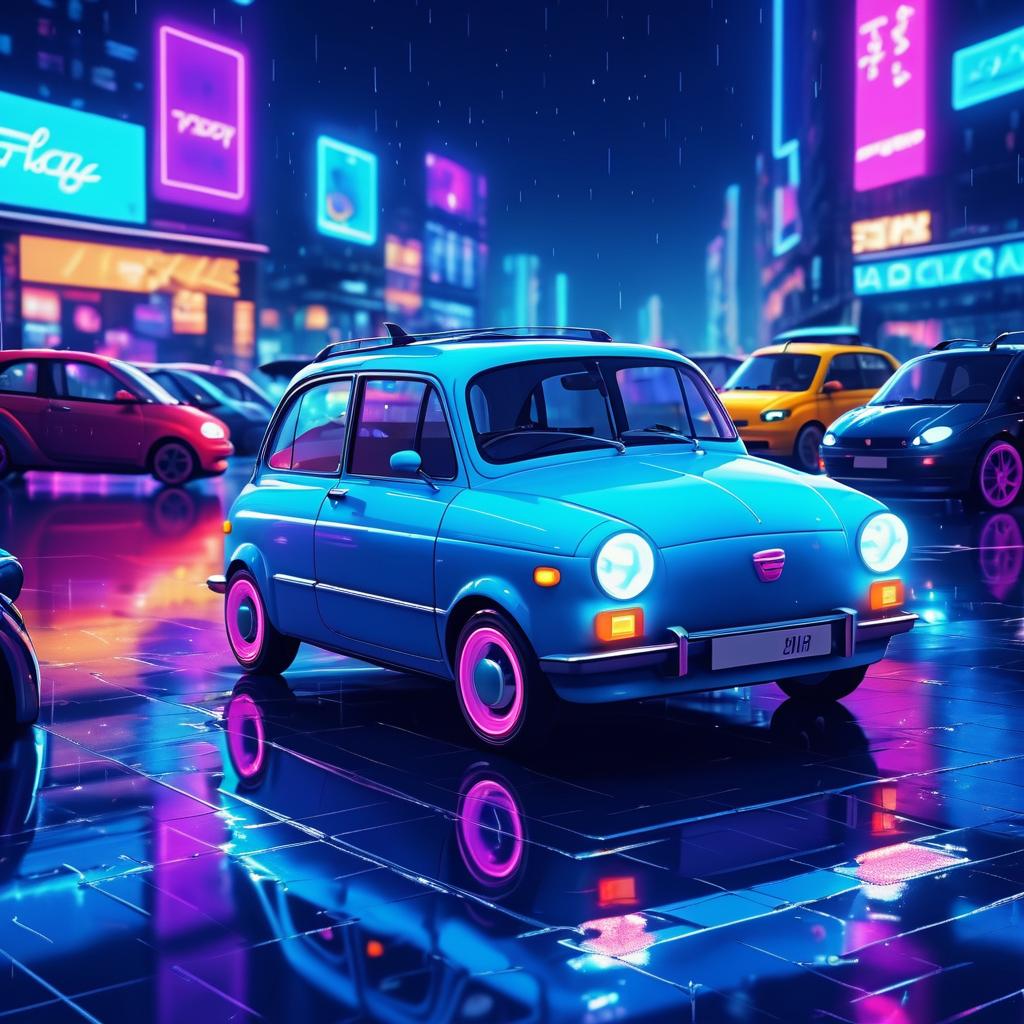 Retro-Futuristic Night Drive in the City