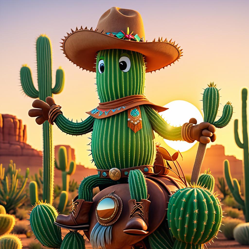 Cactus Cowboy Riding into Sunset