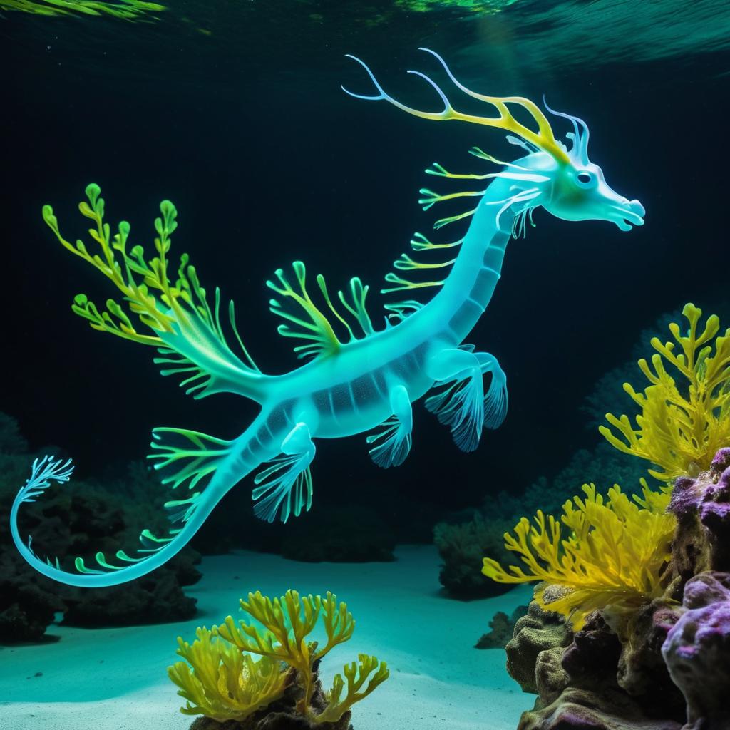 Glowing Teal Leafy Sea Dragon Illustration