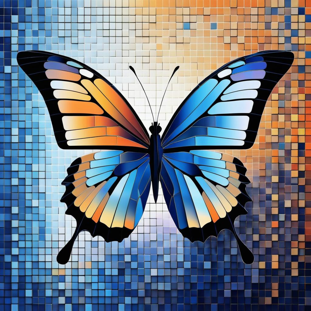 Futuristic Butterfly Pixel Art Mosaic