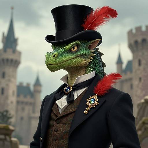 Victorian Green Dragon in Elegant Attire