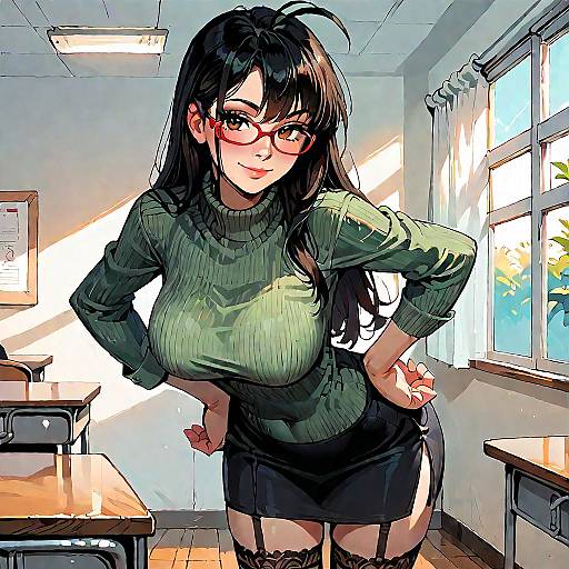 Seductive Scientist in Green Sweater