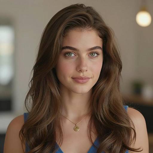 Portrait of Young Woman with Wavy Brown Hair