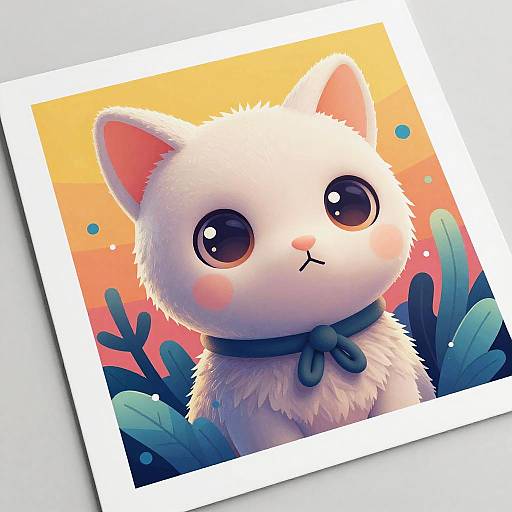 Cute White Cat Digital Art Print