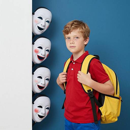 Young Boy with Spooky Masks Background
