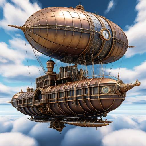 High Detail Steampunk Airship in the Sky