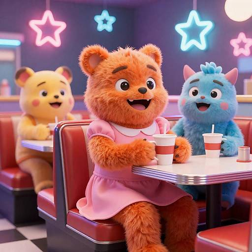 Furry Orange Monster in Retro Diner