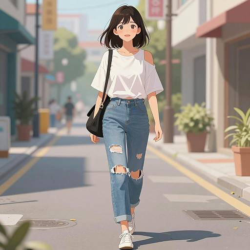 Stylish Anime Girl on Colorful Street