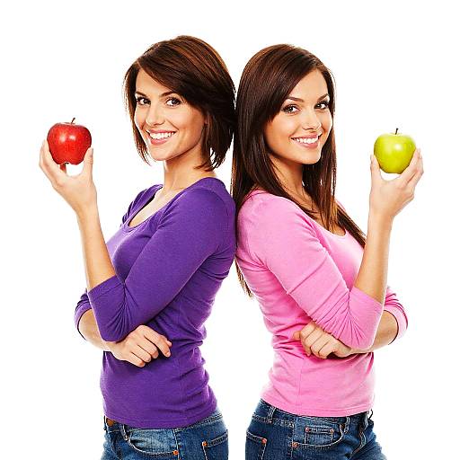 Smiling Women with Apples Back-to-Back