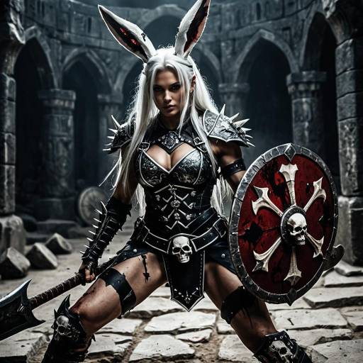 Female Warrior in Spiky Armor with Bunny Ears