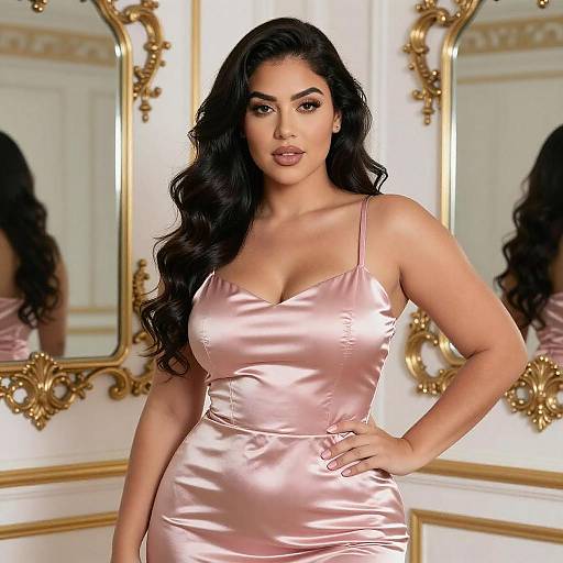 Confident Woman in Pink Satin Dress