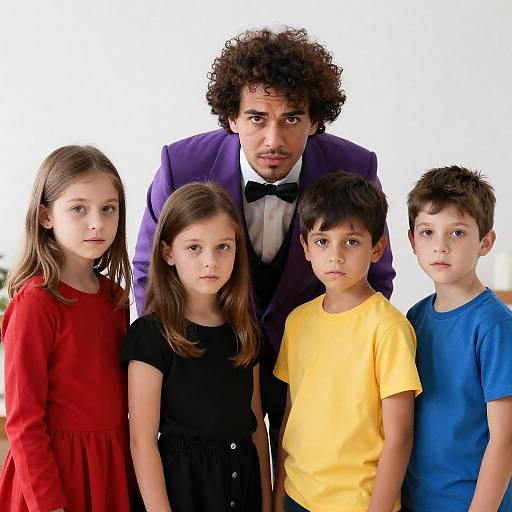 Vibrant Group Portrait of Children and Man