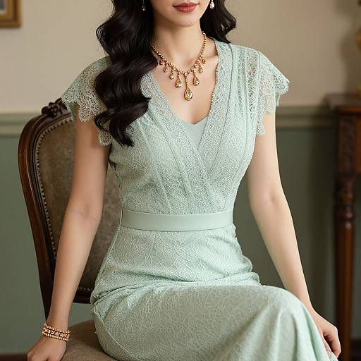 Vintage Elegance in Light Green Dress