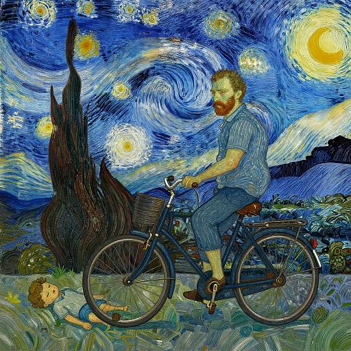 Bearded Man and Sleeping Child in Van Gogh Style