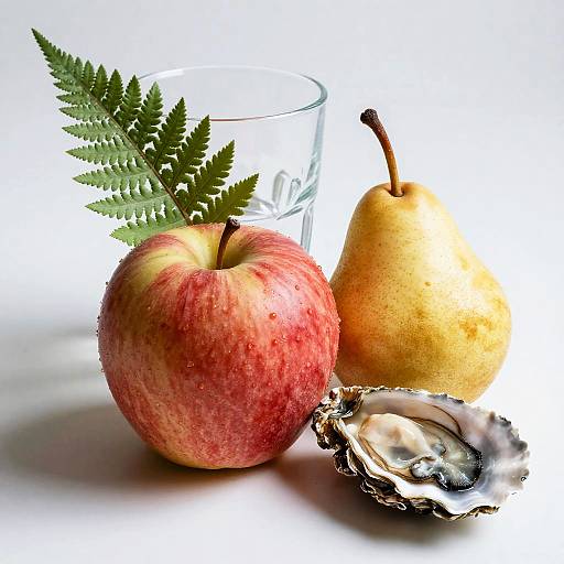 Still Life with Apple, Pear, Oyster, and Fern Leaf