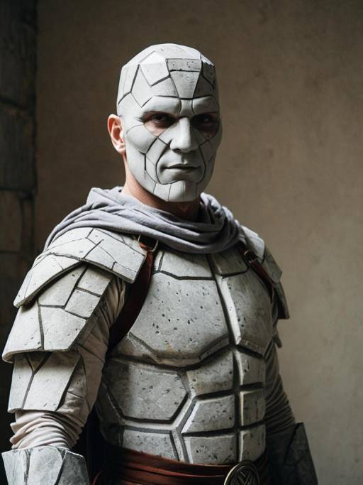 Man in Realistic Stone Man Cosplay Costume