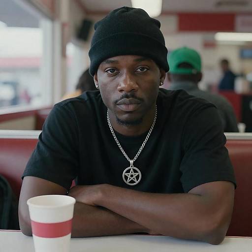 Serious Diner Scene with Black Man