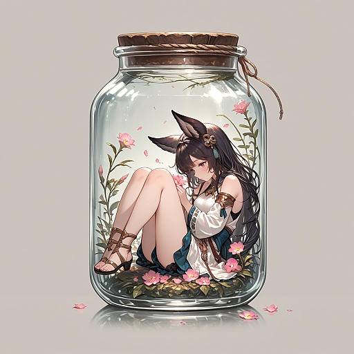 Erune Girl Sitting Inside a Glass Jar