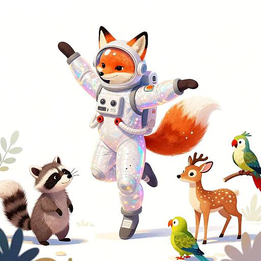 Luna the Fox Astronaut Dancing with Woodland Friends